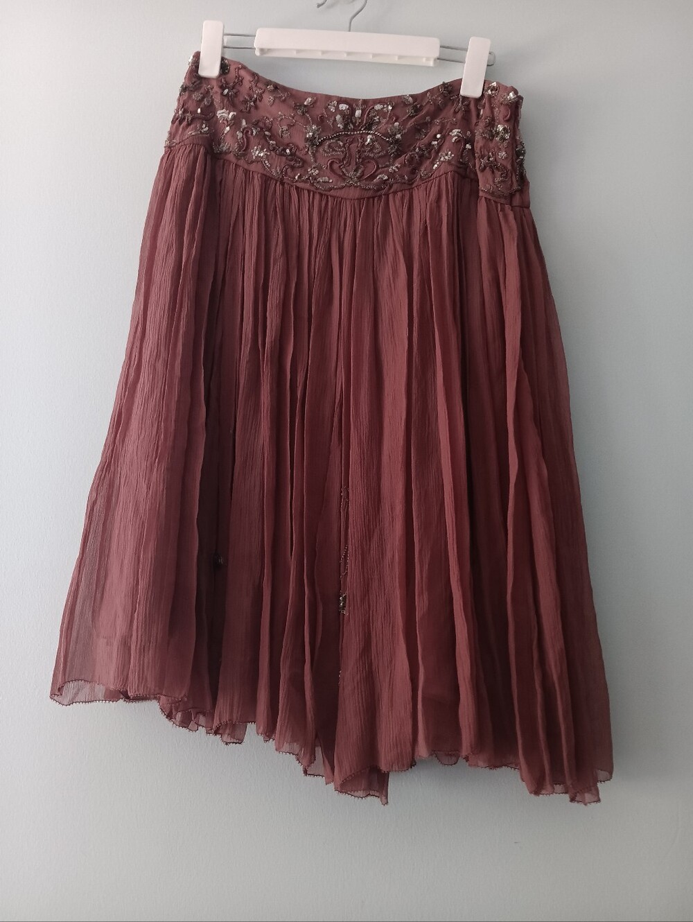 Elie Tahari Wine Purple Beaded Sequin Silk Skirt 8